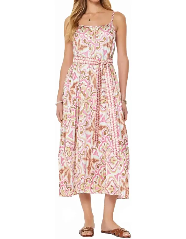 Printed Pleated Tiered Midi Dress