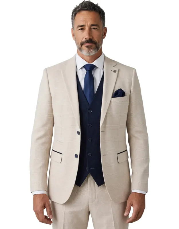 Check Blazer Waistcoat Wedding 3 Piece Suit