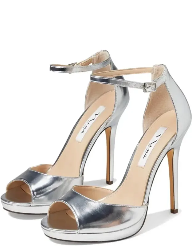 Famia Sandals Silver Platform Stiletto Heel Ankle Strap