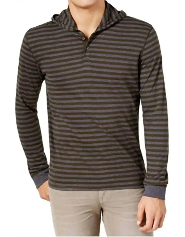 Striped Henley Hooded Shirt