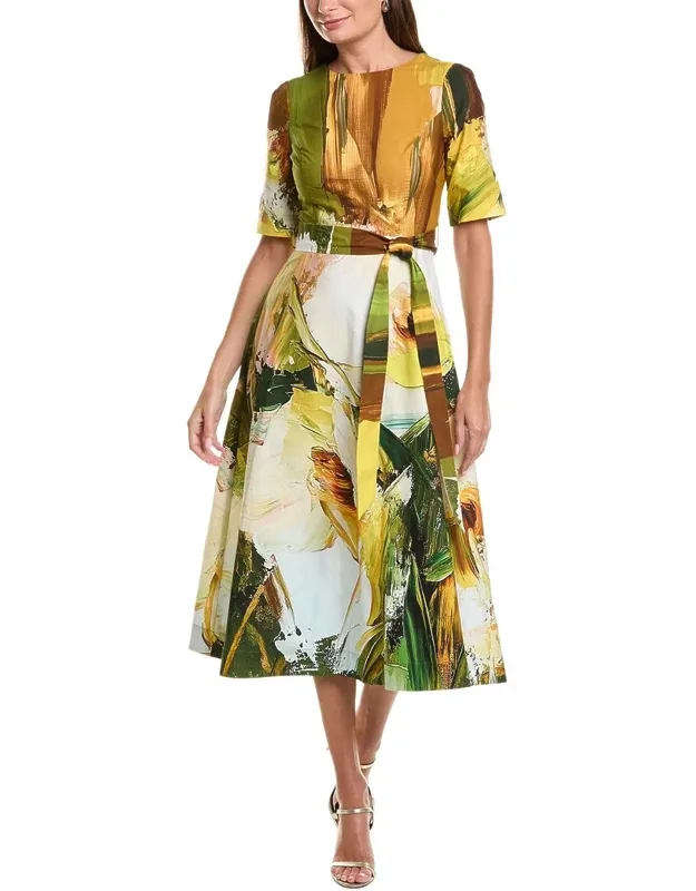 Apron V-back Watercolor Print A-line Dress