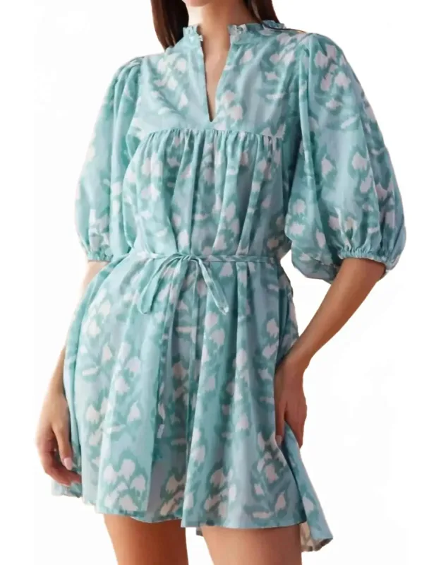 Wren Mini Dress - A-line Silhouette With Ruffled V-neckline And Elastic Sleeves