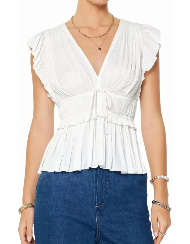 Pleated Peplum V-neck Blouse