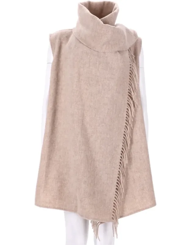 Wool Blend Gilet With Fringed Scarf