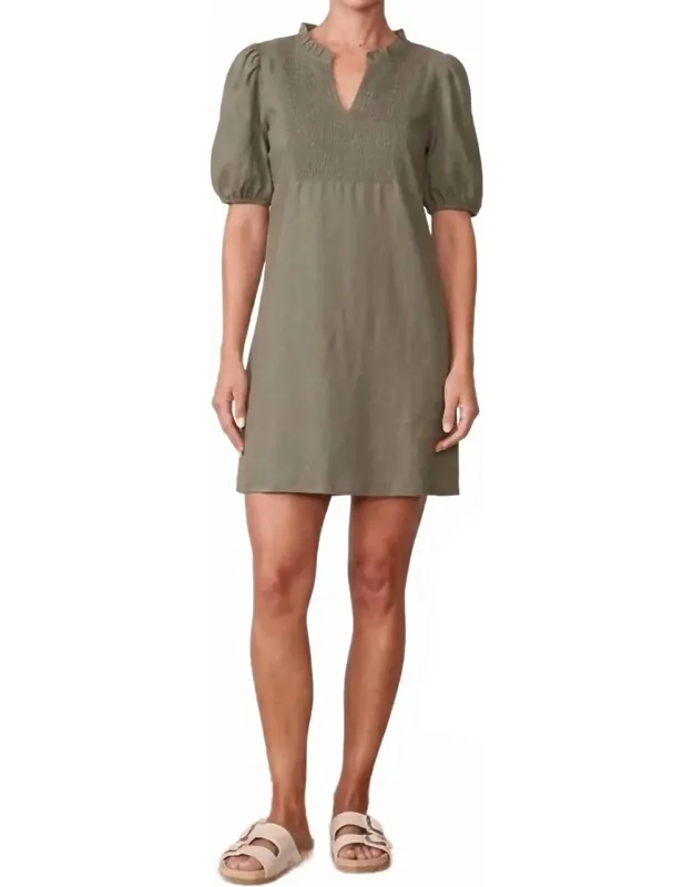 Smocked Puff Sleeve Knit Dress