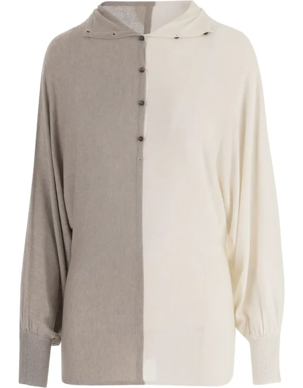 Diamond-patterned High-collar Silk-blend Polo Shirt