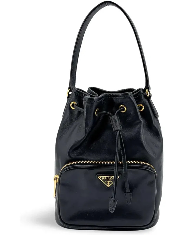 Leather Bucket Bag With Gold Hardware