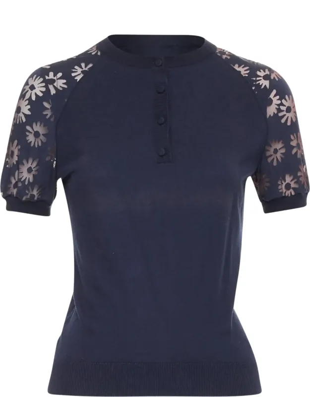 Viscose Cotton Sheer Floral Sleeve Pullover