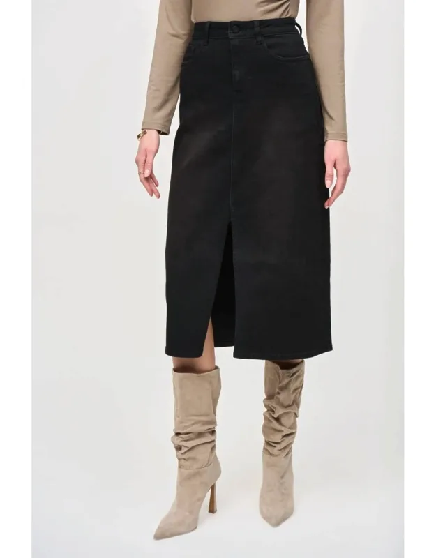Denim Front Slit Midi Skirt
