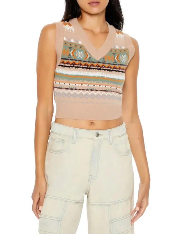 Geo Print Cropped Sweater Vest