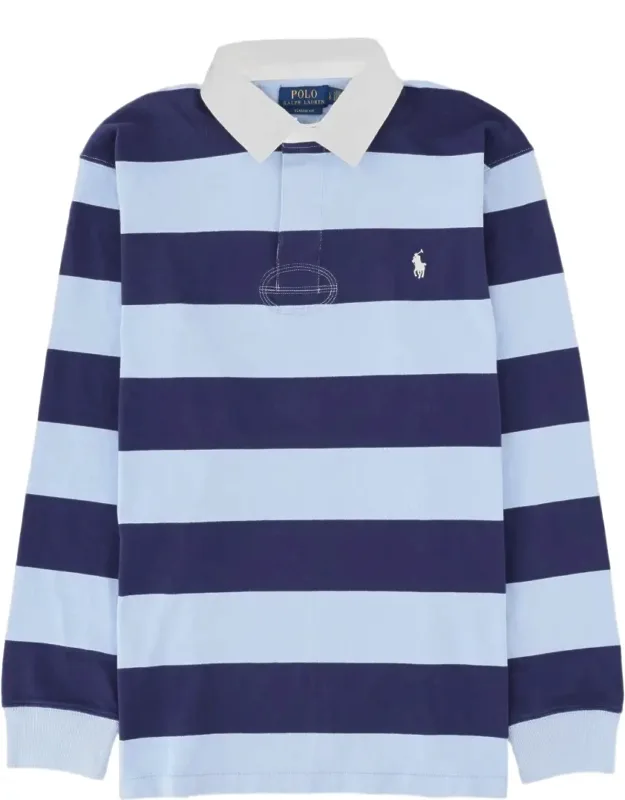 Striped Long-sleeve Cotton Polo Shirt