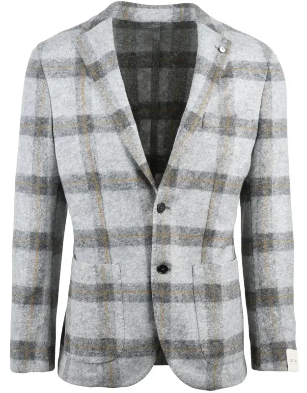 Button Closure Check Jacket With Rounded Silhouette