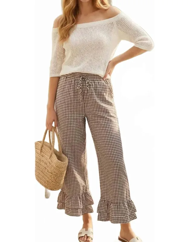 Gingham Casual Ruffled Hem Cropped Pants