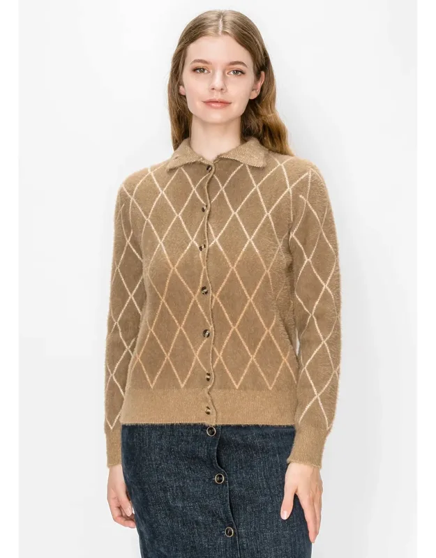 Diamond Lattice Fuzzy Knit Button Cardigan