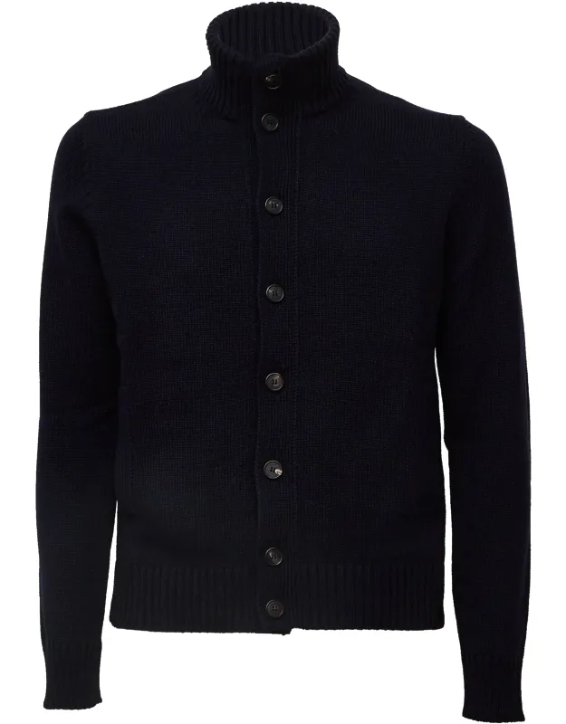 Slim-fit Cardigan With Stand-up Collar And Button Closure
