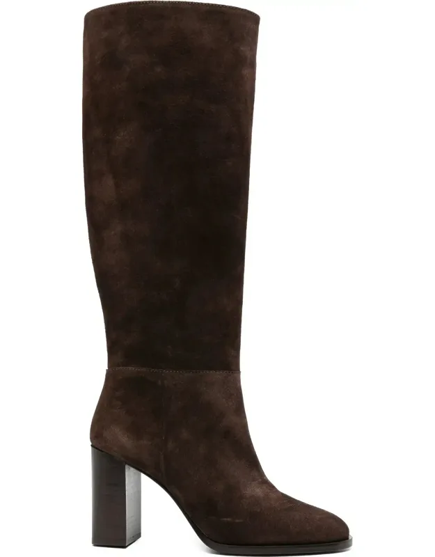 Rounded Toe Block Heel Suede Boots
