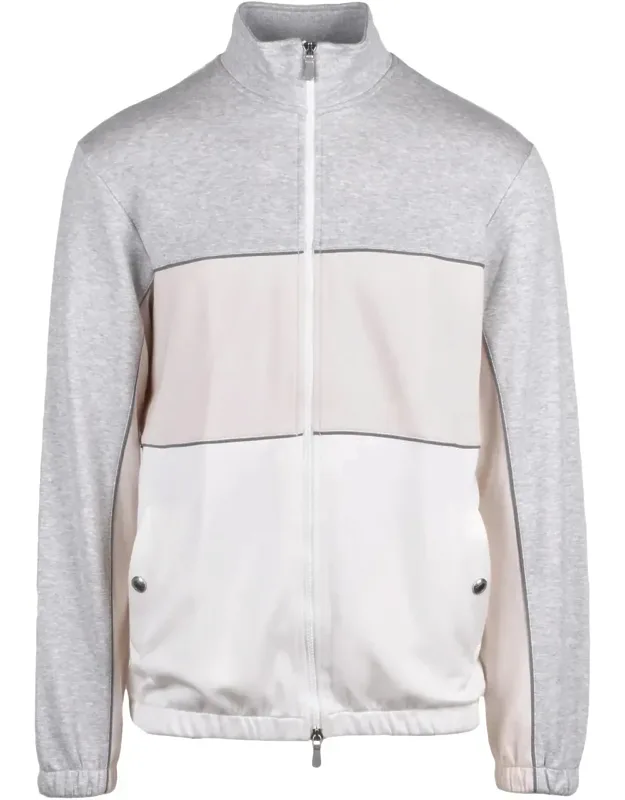 Color-block Stand Collar Cotton Zip Sweatshirt