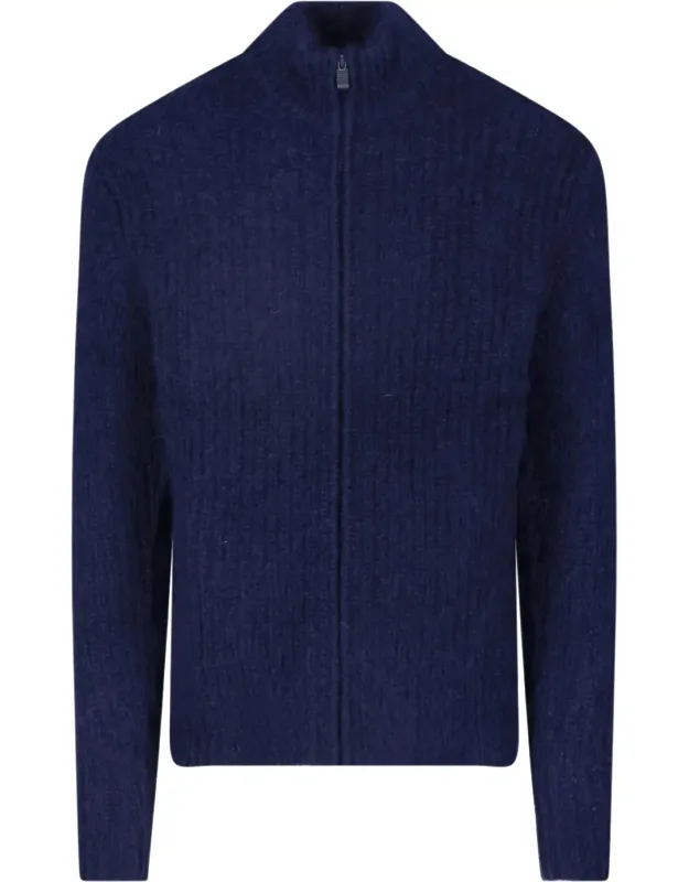 Wool-mohair Half-zip Knit Sweater