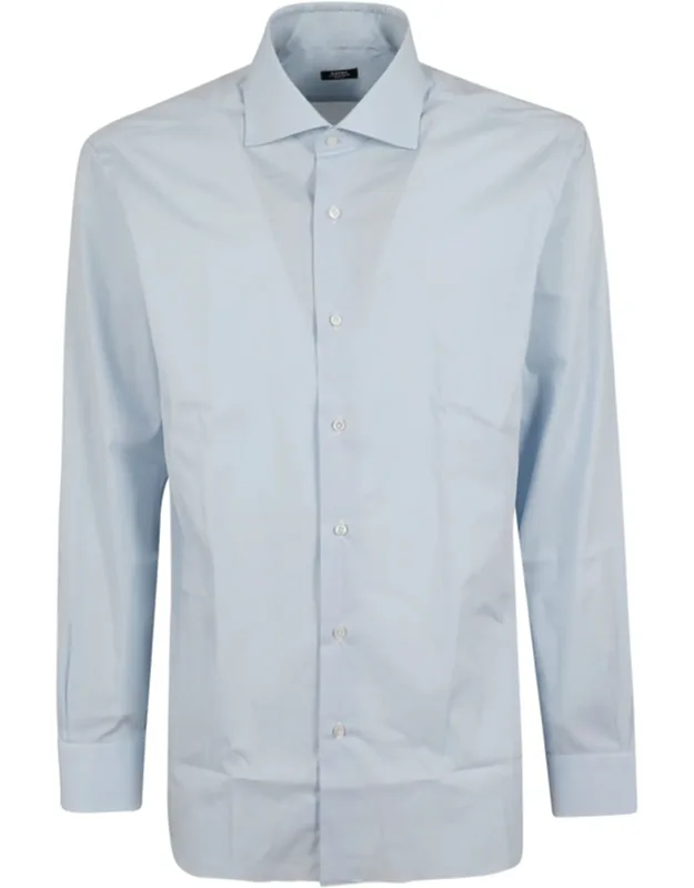 Light Blue Spread Collar Smooth Cotton Shirt