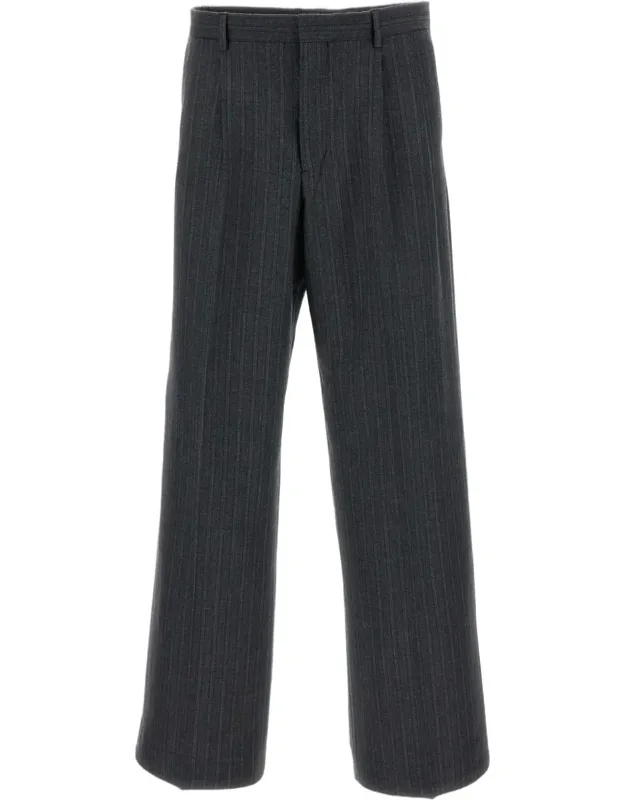 Herringbone Pleated Wide-leg Pants