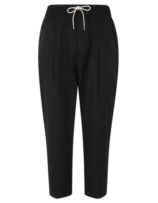Cropped Elastic Waistband Cotton Pants