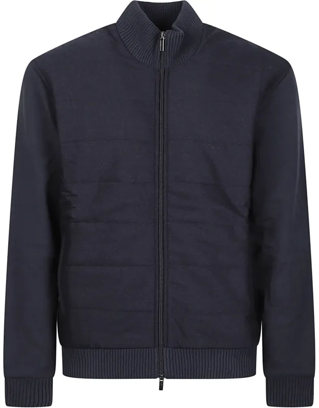 Zip Cotton Ribbed Detail Zip-up Jacket
