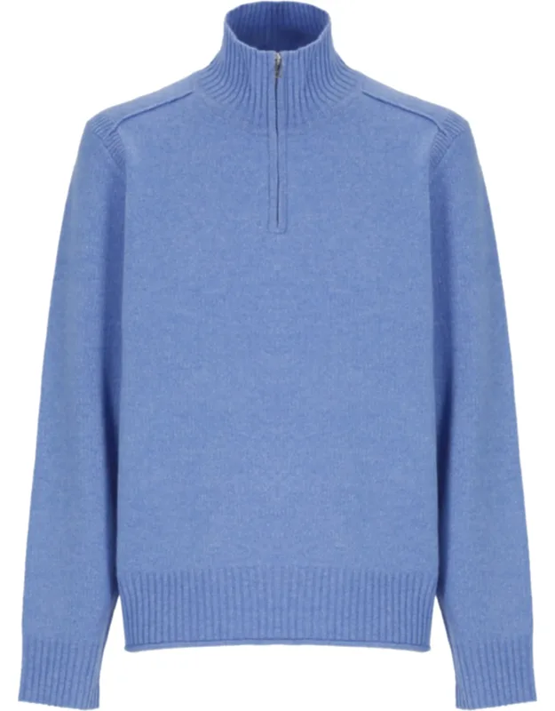 High Neck Front Zip Cashmere Sweater