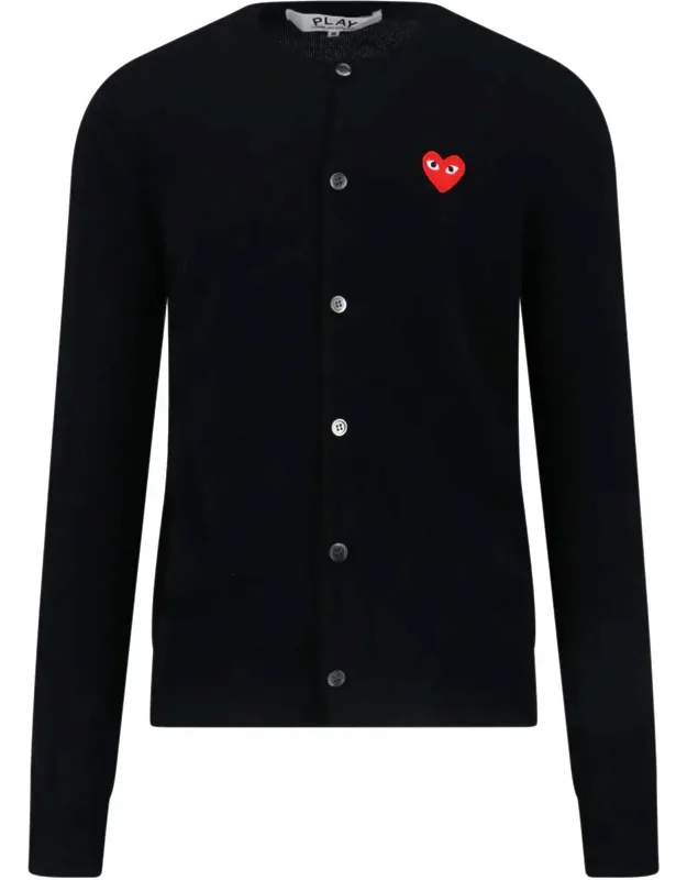 Ribbed Contrast Logo Wool Cardigan
