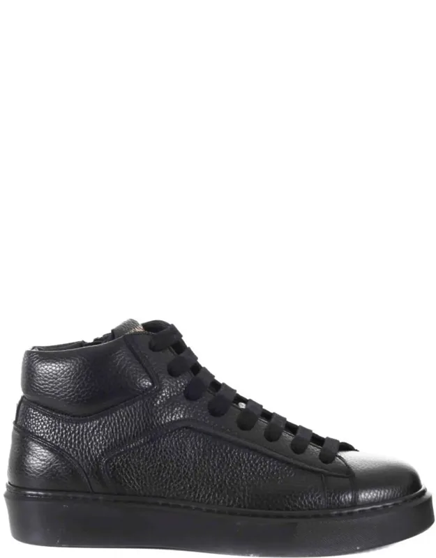 High-top Textured Leather Sneakers