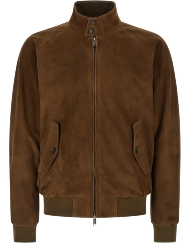 Suede Bomber Jacket With Zip Closure And Button Collar