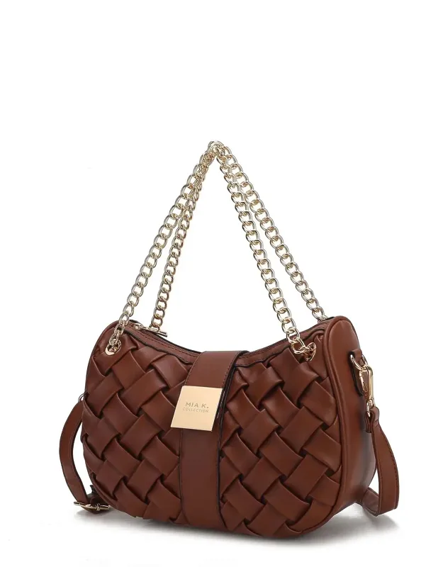 Braided Chain Shoulder Bag. Stylish Handbag With Gold Tone Accents.
