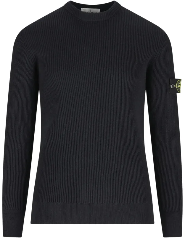 Virgin Wool Crew-neck Sweater With Compass Badge