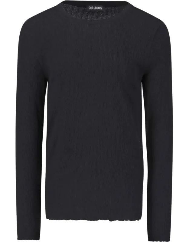 Elongated Charred Shade Ribbed Knit Sweater