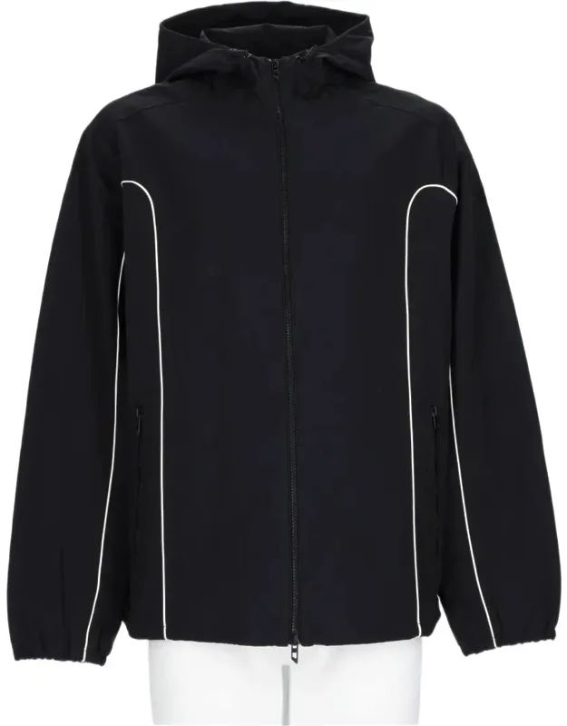 Hooded Jacket With Piping And Zippered Pockets