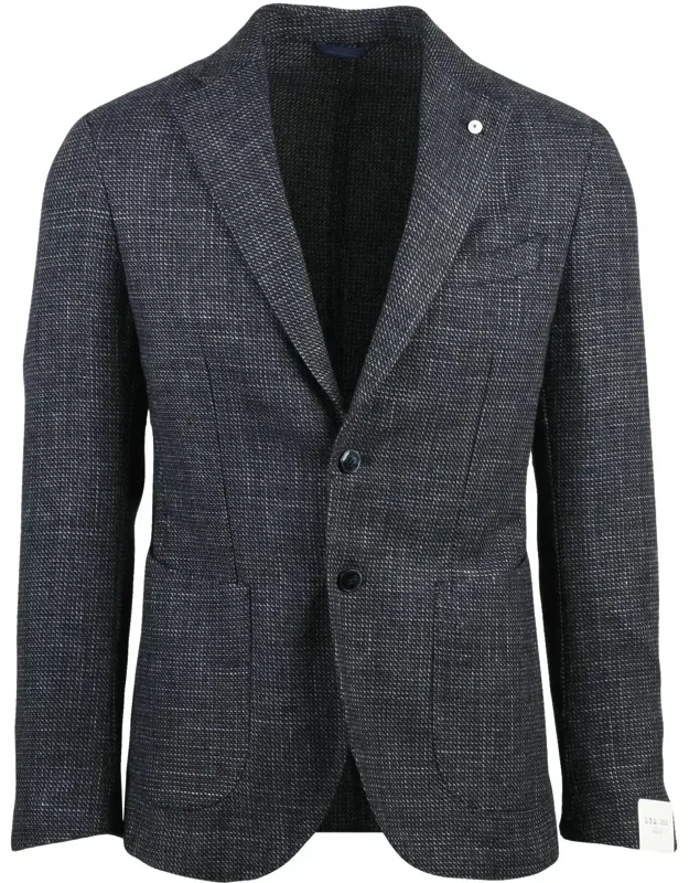 Textured Fitted Jacket With Notch Lapels And Button Closure