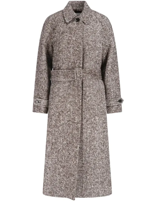 Herringbone Wool Belted Coat