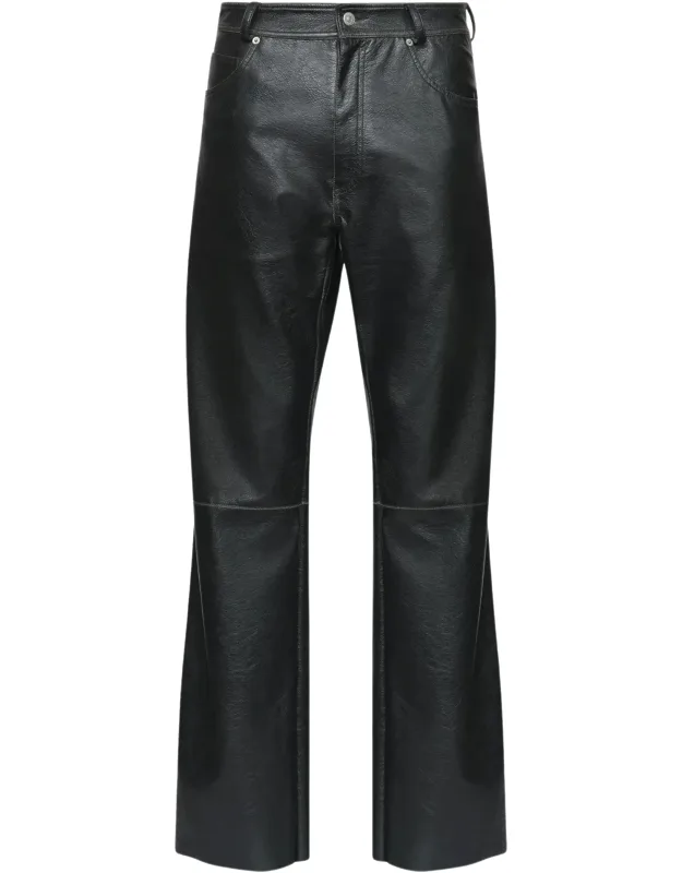 Faux Leather Knee Seam Detail Straight-leg Pants