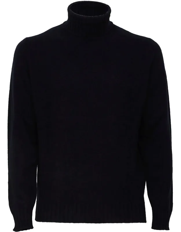 High-neck Wool And Cashmere Sweater With Ribbed Details