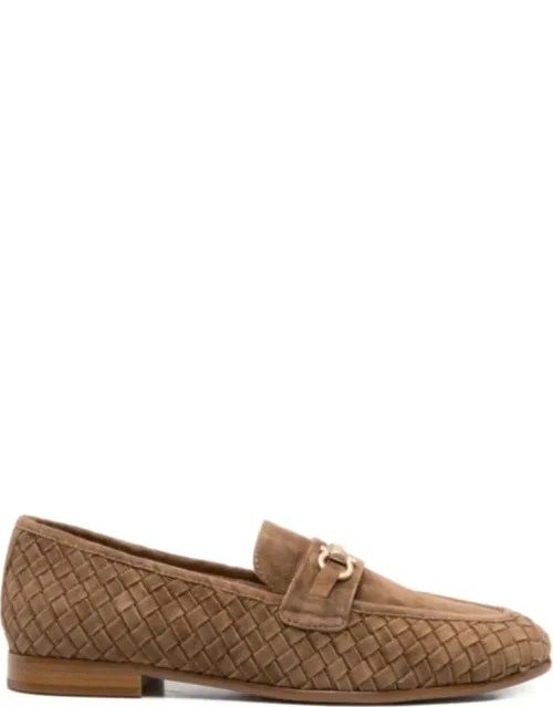Woven Gold Detail Suede Loafers