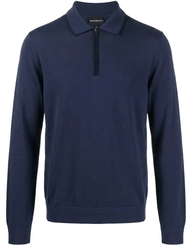Virgin Wool Fine Knit Half-zip Polo Shirt