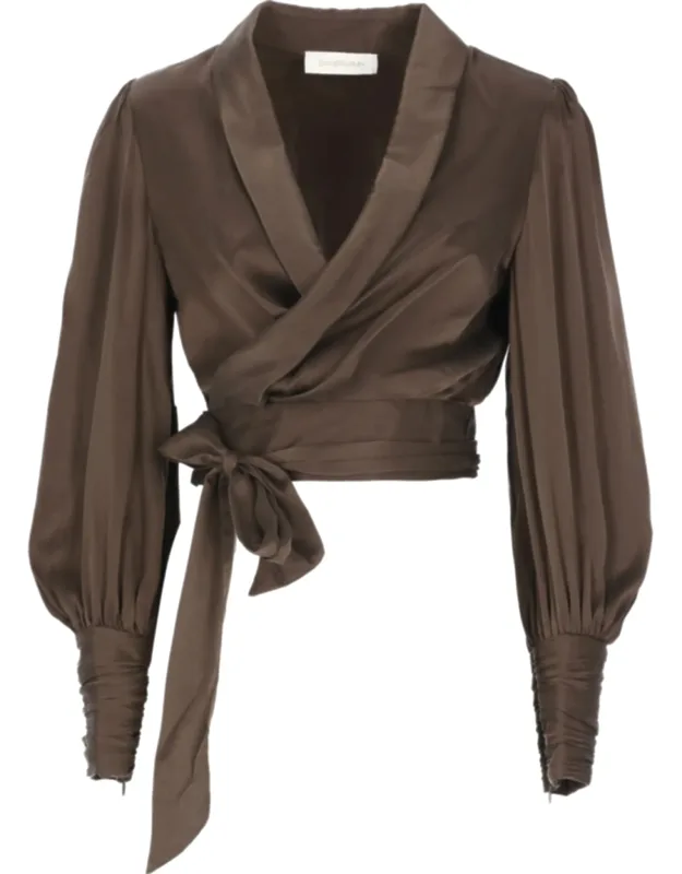 Gathered Lace-trim Silk Blouse