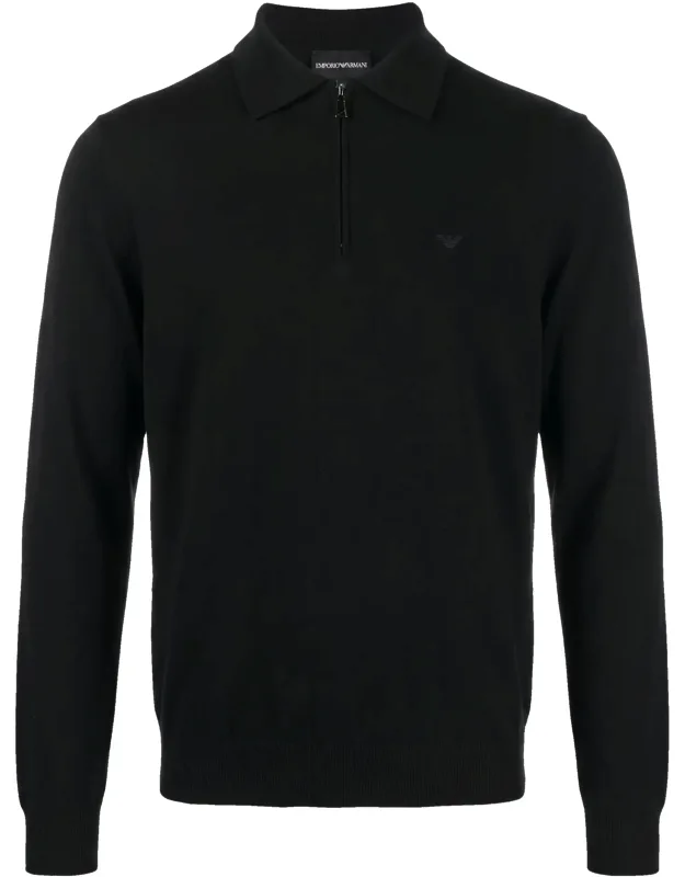 Virgin Wool Half-zip Knit Polo Shirt