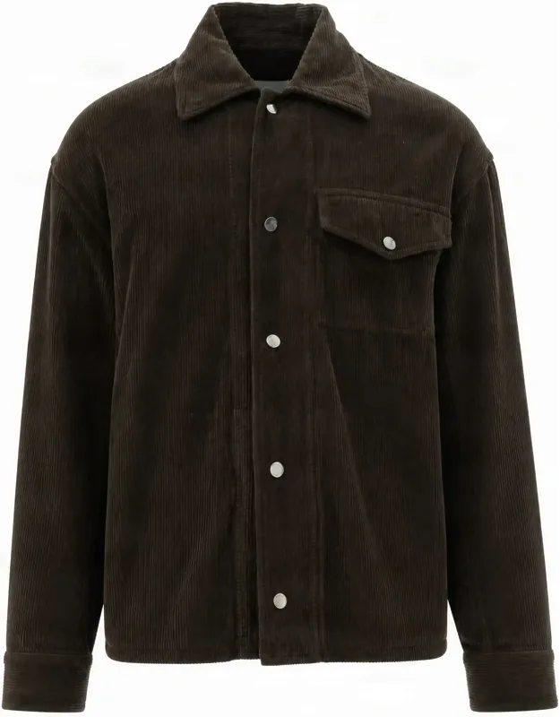Corduroy Shirt Jacket With Button Closure And Chest Pocket