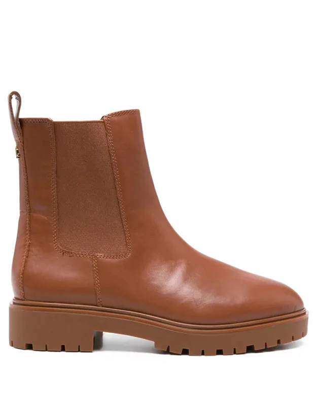 Smooth Leather Chunky Sole Ankle Boots