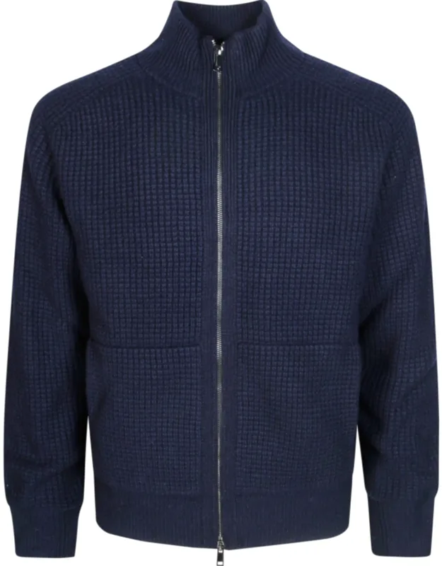 Textured High Collar Full-zip Sweater