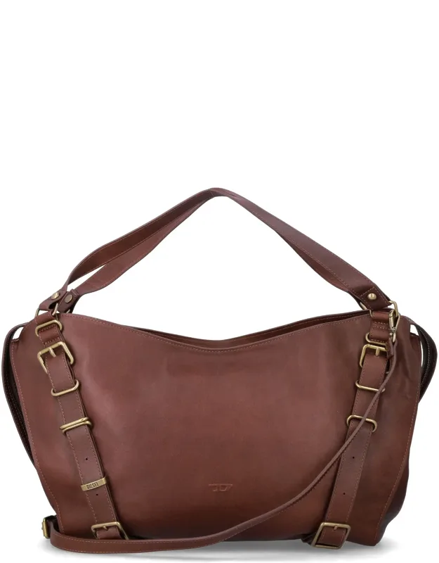 Structured Leather Tote With Top Handle And Adjustable Straps