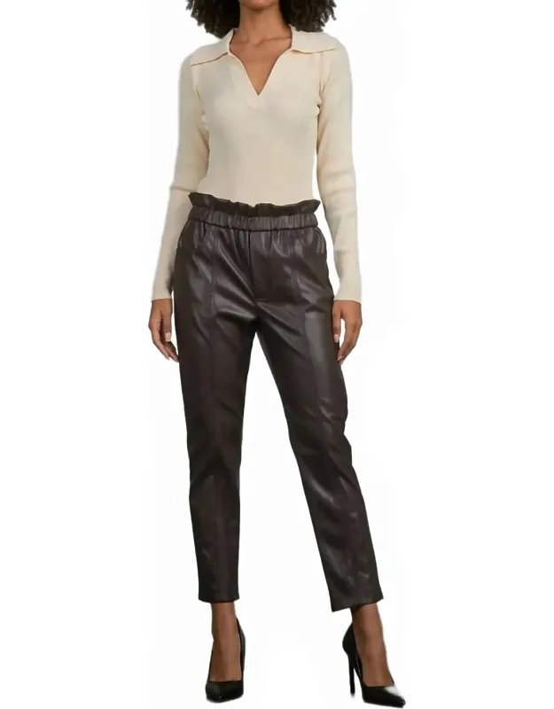 Ruffle Elastic Faux Leather Pants