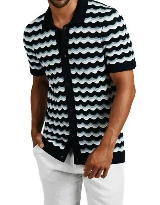 The Ripple Crochet Short Sleeve Button Up Polo Shirt