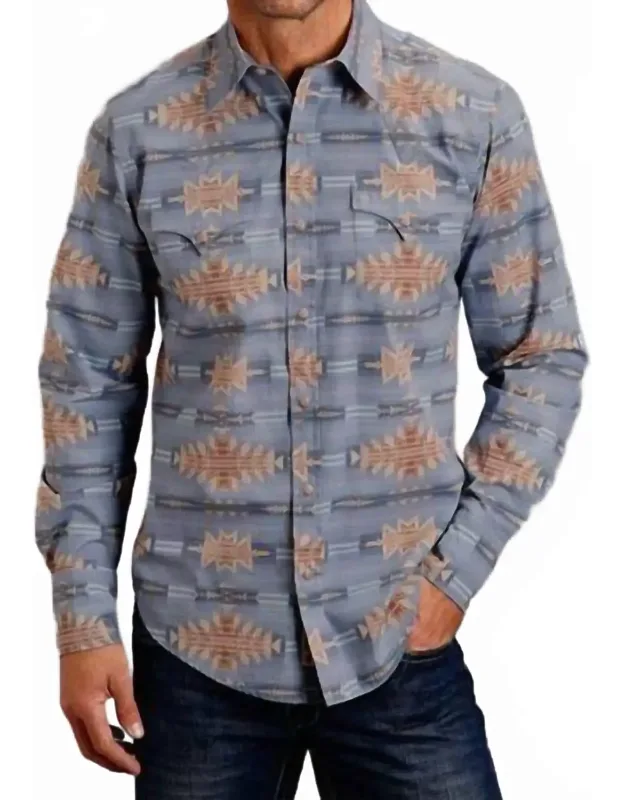 Long Sleeve Snap Desert Horizon Print Shirt