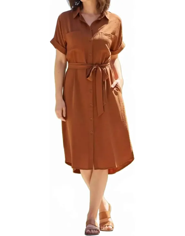 Drop Shoulder Button Up Woven Shirt Dress